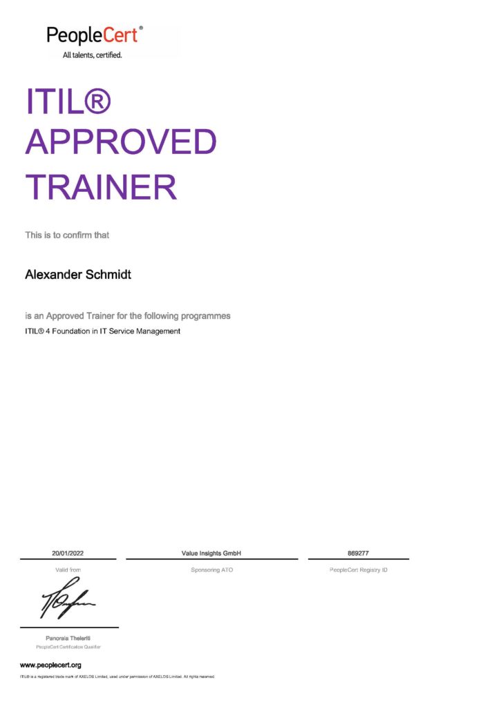 accredited official itil 4 training trainer affiliate company organization people cert axelos value insights