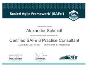 accredited official scaled agile framework safe practice program consultant spc certificate value insights switzerland alexander schmidt